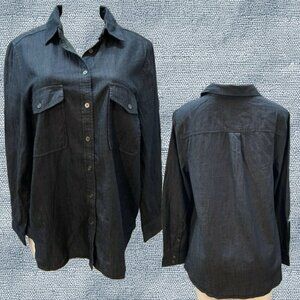 Denim 24/7 12W Denim Blue Button Collar Chest Pockets Cotton Long Sleeve Shirt